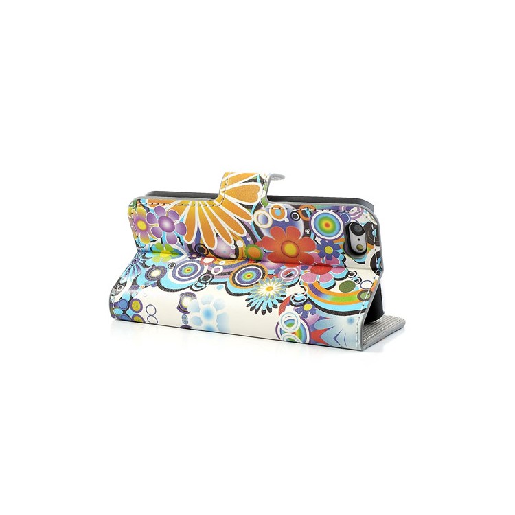 Wallet Leather Folio Case Stand for iPhone 5c Colorful Flowers Pattern-4