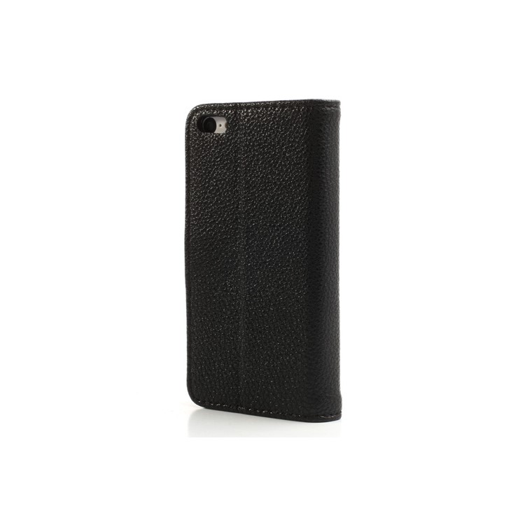 Lychee Textured Card Slots Leather Stand Case Cover for iPhone 5C - Black-2