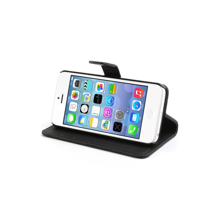 Lychee Textured Card Slots Leather Stand Case Cover for iPhone 5C - Black-3