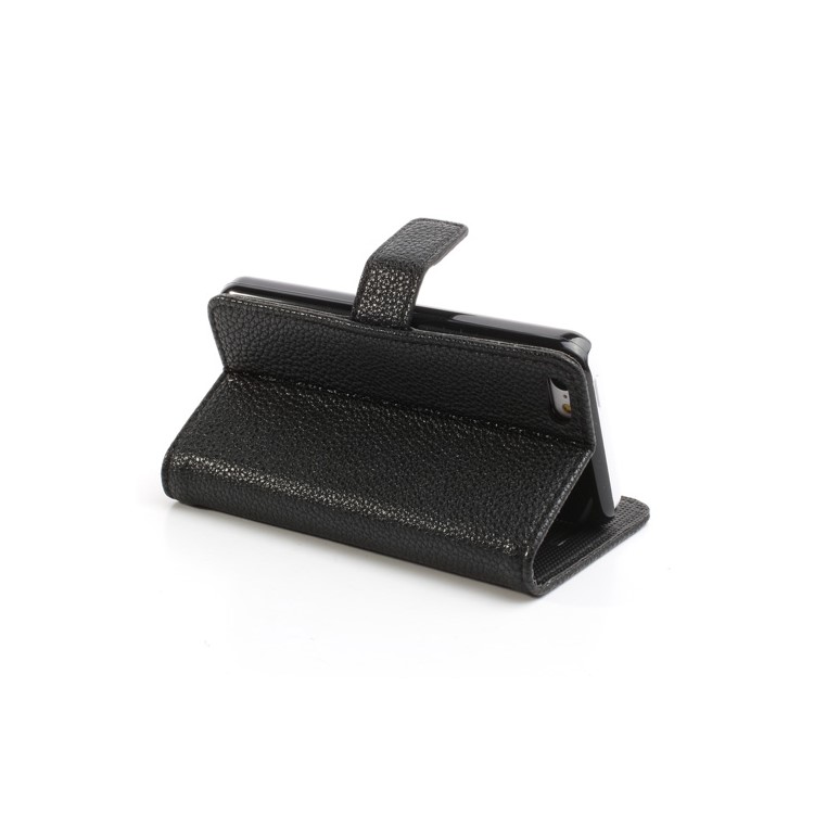 Lychee Textured Card Slots Leather Stand Case Cover for iPhone 5C - Black-4