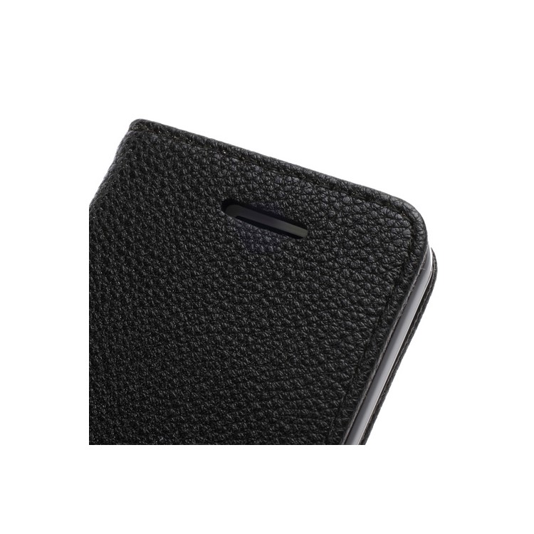 Lychee Textured Card Slots Leather Stand Case Cover for iPhone 5C - Black-6