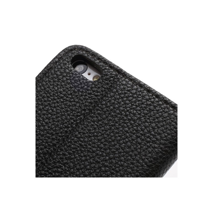 Lychee Textured Card Slots Leather Stand Case Cover for iPhone 5C - Black-7