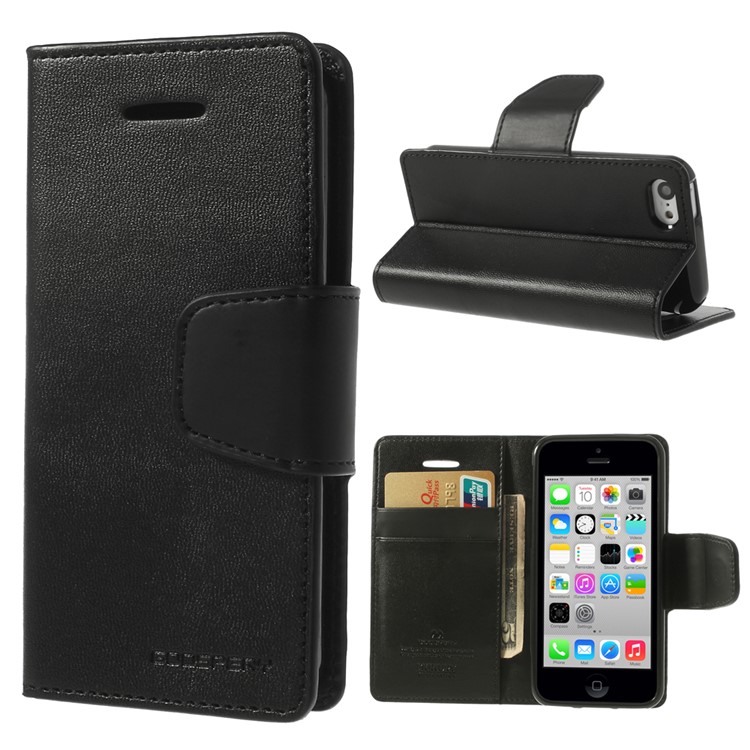 Black Mercury Goospery Sonata Wallet Leather Stand Case for iPhone 5c-1