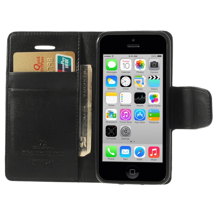 Black Mercury Goospery Sonata Wallet Leather Stand Case for iPhone 5c-6