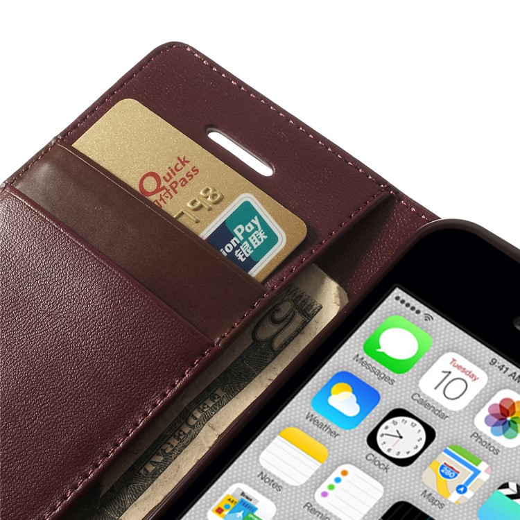Wine Red Mercury Goospery Sonata Wallet Leather Cover w/ Stand for iPhone 5c-8