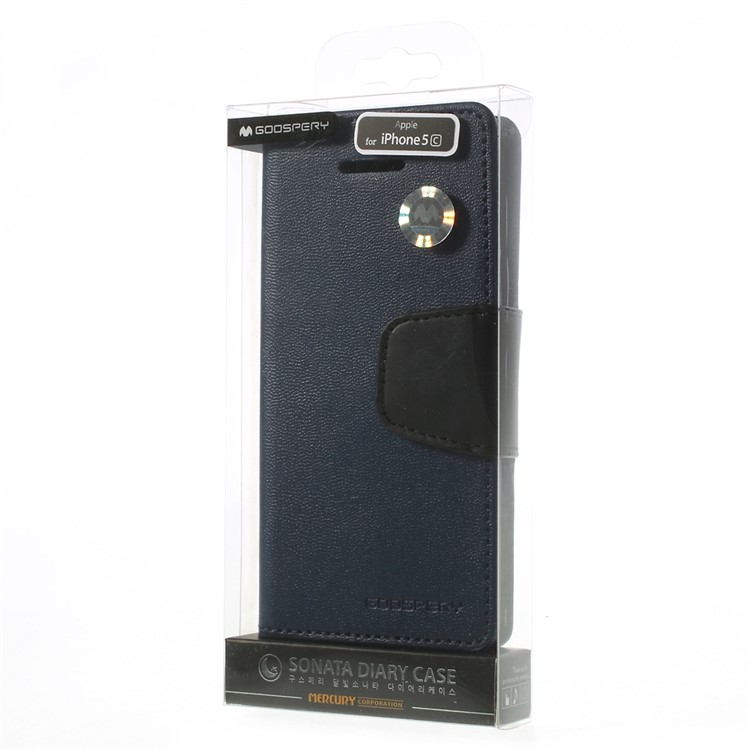 Dark Blue Mercury Goospery Sonata Stand Leather Wallet Cover for iPhone 5c-11