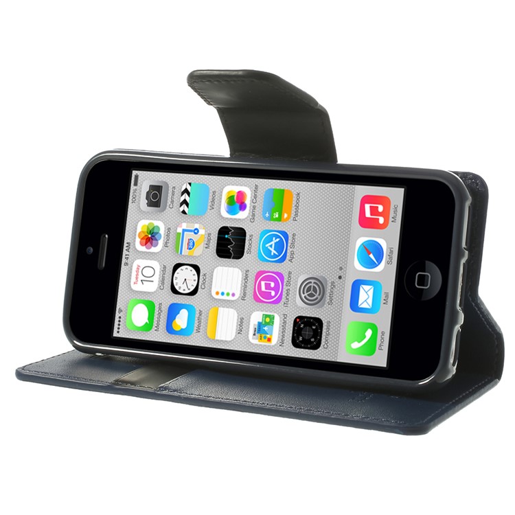 Dark Blue Mercury Goospery Sonata Stand Leather Wallet Cover for iPhone 5c-4