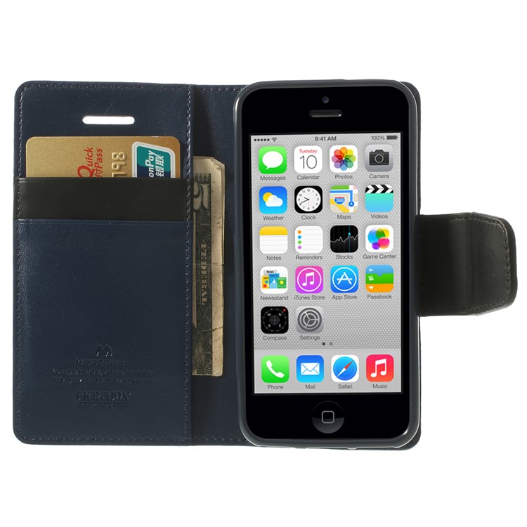 Dark Blue Mercury Goospery Sonata Stand Leather Wallet Cover for iPhone 5c-6