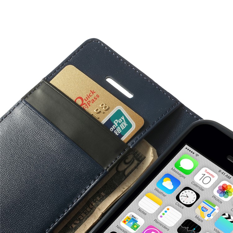 Dark Blue Mercury Goospery Sonata Stand Leather Wallet Cover for iPhone 5c-8