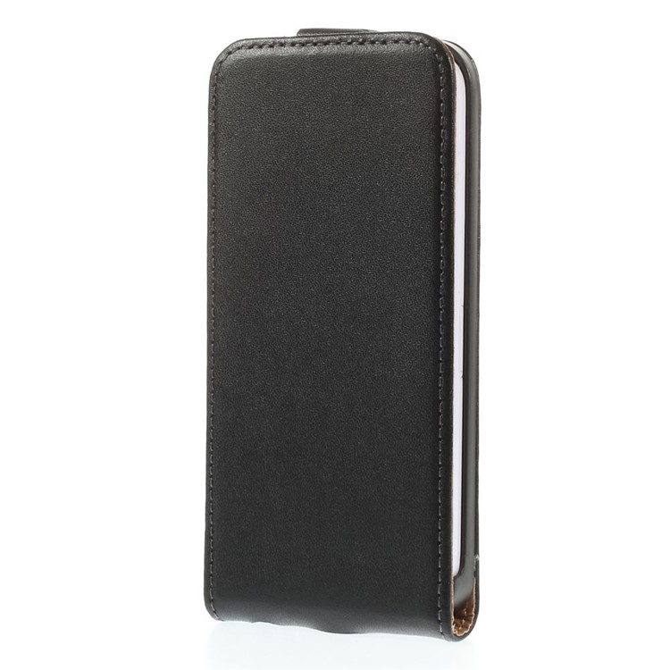Genuine Split Leather Vertical Flip Case for iPhone 5c - Black-2