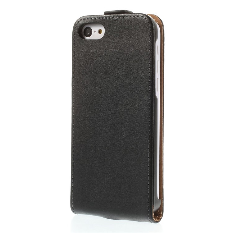Genuine Split Leather Vertical Flip Case for iPhone 5c - Black-3