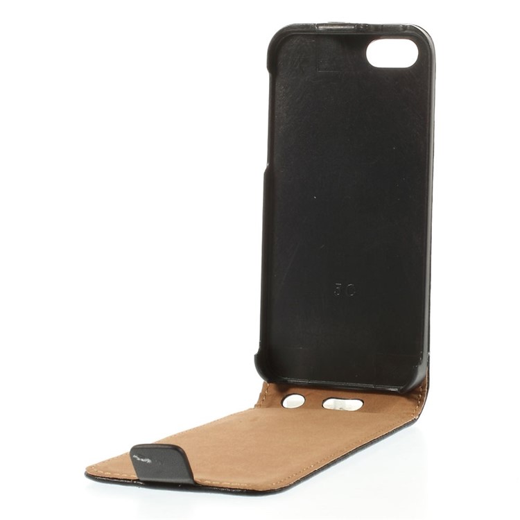 Genuine Split Leather Vertical Flip Case for iPhone 5c - Black-6