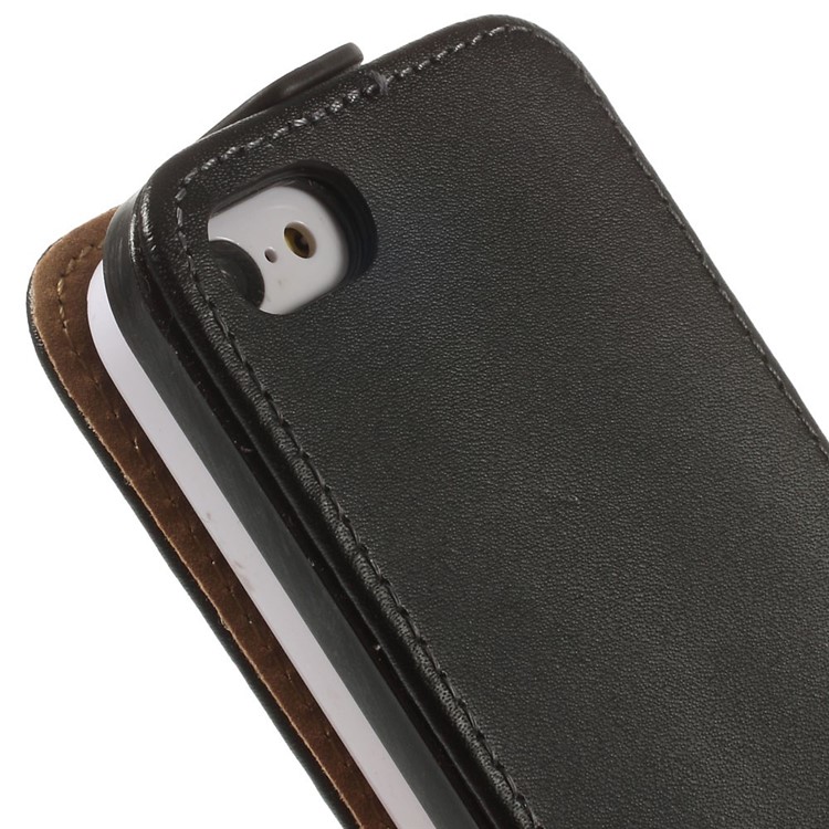 Genuine Split Leather Vertical Flip Case for iPhone 5c - Black-7