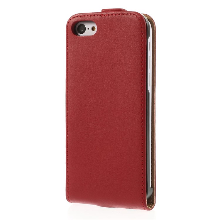 Genuine Split Leather Vertical Flip Shell for iPhone 5c - Red-3