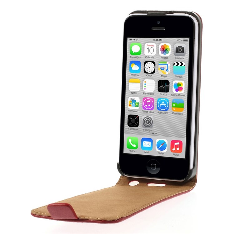 Genuine Split Leather Vertical Flip Shell for iPhone 5c - Red-5
