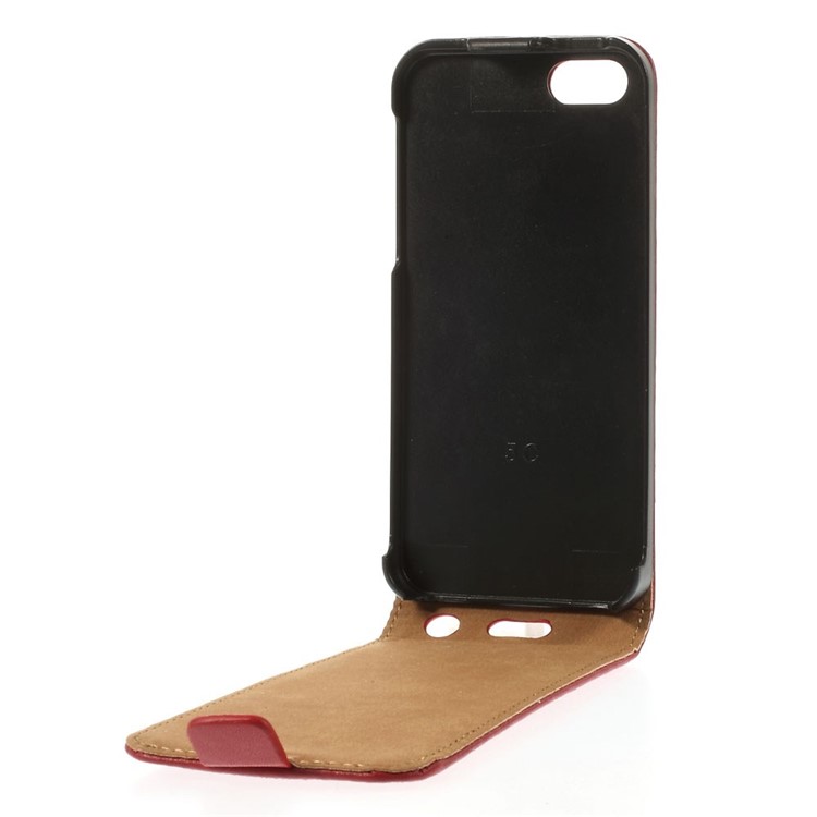 Genuine Split Leather Vertical Flip Shell for iPhone 5c - Red-6