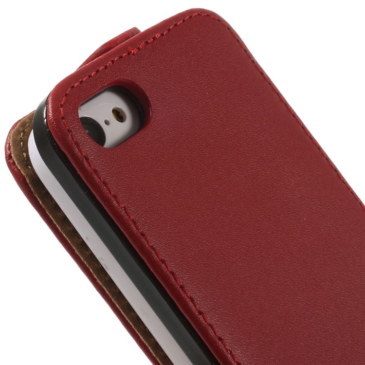 Genuine Split Leather Vertical Flip Shell for iPhone 5c - Red-7