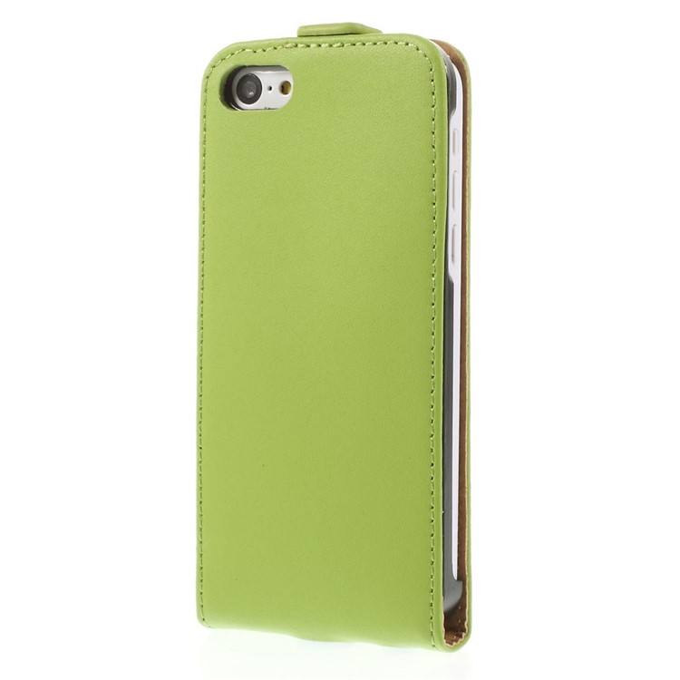 Genuine Split Leather Vertical Flip Magnetic Case for iPhone 5c - Green-3