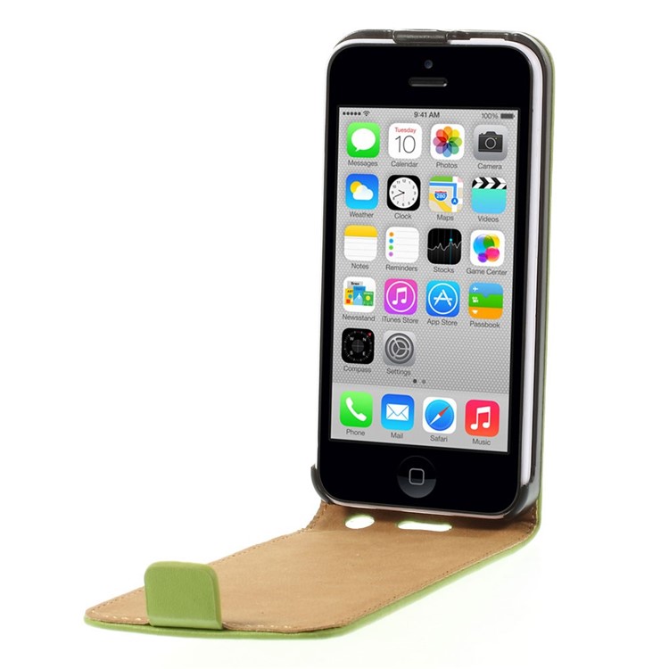 Genuine Split Leather Vertical Flip Magnetic Case for iPhone 5c - Green-5