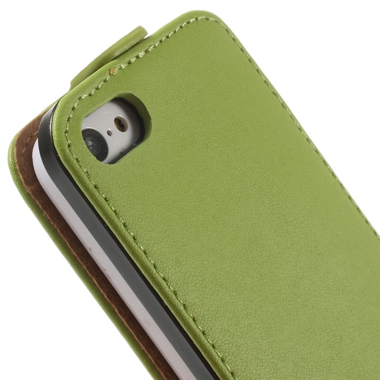 Genuine Split Leather Vertical Flip Magnetic Case for iPhone 5c - Green-7