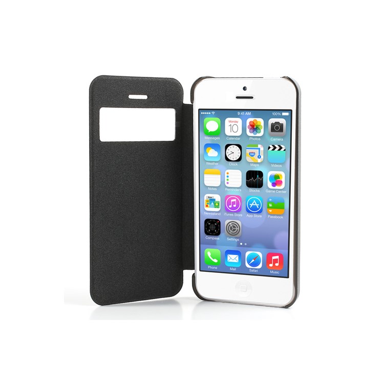Black Slim Window Leather Flip Case for iPhone 5C-2
