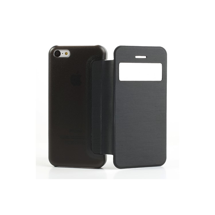 Black Slim Window Leather Flip Case for iPhone 5C-3