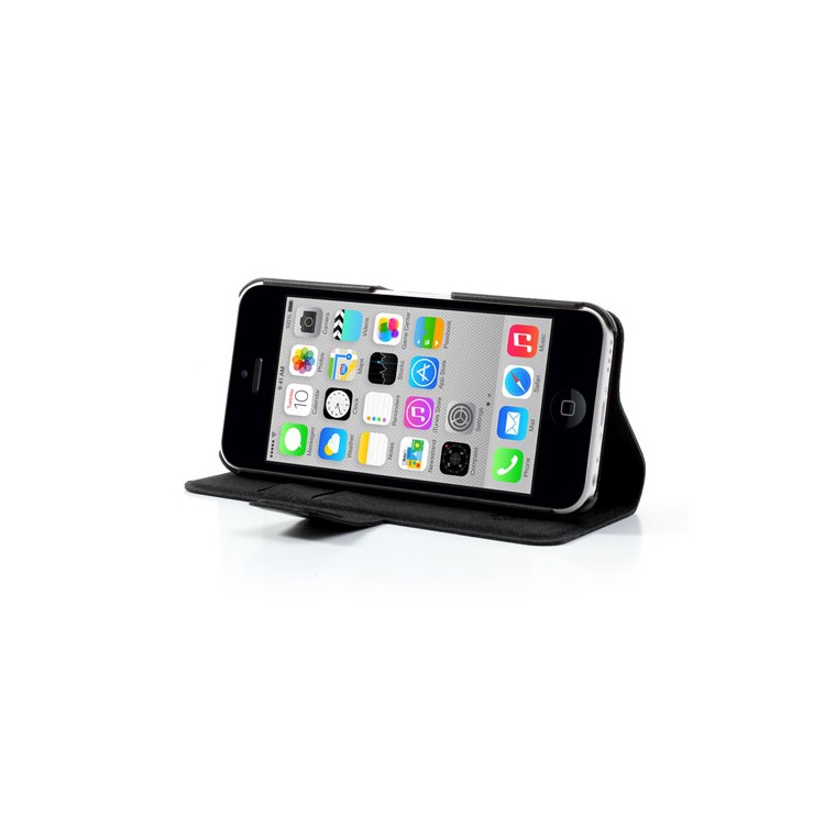 Black Doormoon Wallet Genuine Leather Case with Stand for iPhone 5c-3