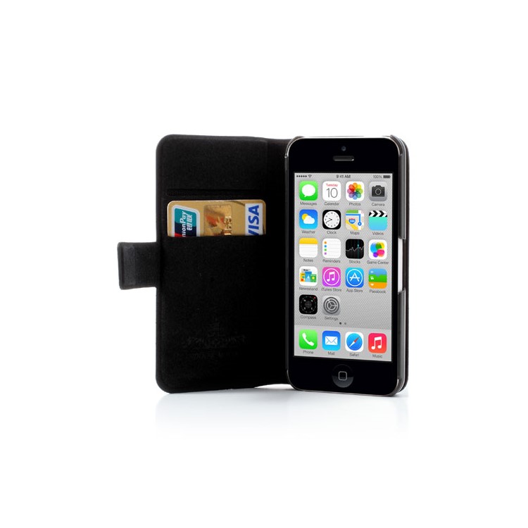 Black Doormoon Wallet Genuine Leather Case with Stand for iPhone 5c-5