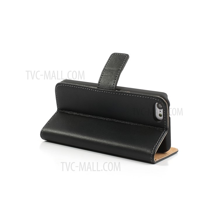 Genuine Split Leather Stand Case w/ Card Slots for iPhone 5c - Black-5