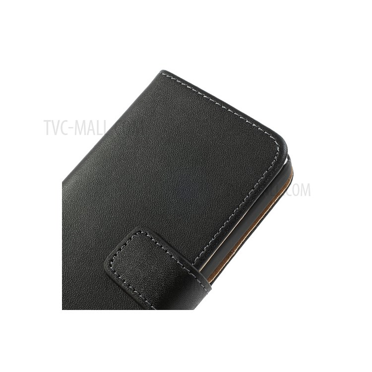 Genuine Split Leather Stand Case w/ Card Slots for iPhone 5c - Black-7