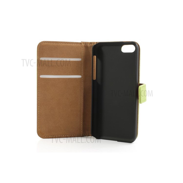 For iPhone 5c Genuine Split Leather Wallet Case w/ Stand - Green-10