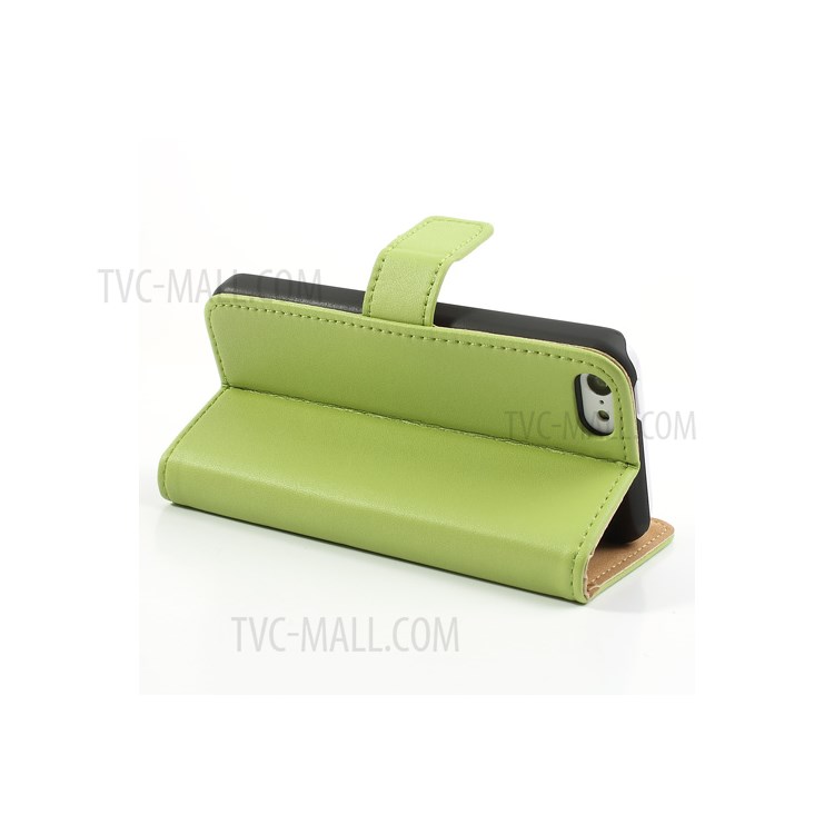 For iPhone 5c Genuine Split Leather Wallet Case w/ Stand - Green-5