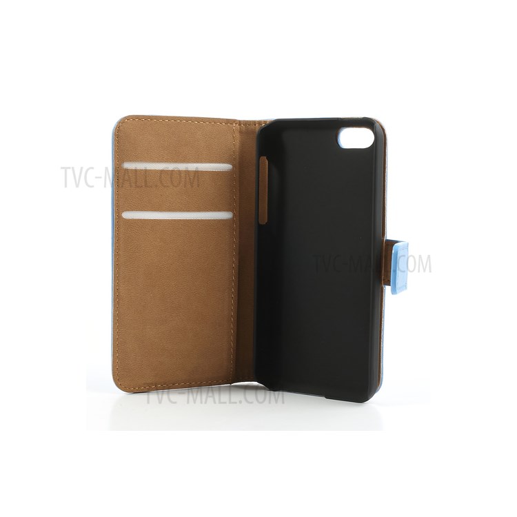 For iPhone 5c Genuine Split Leather Wallet Protective Stand Case - Blue-10