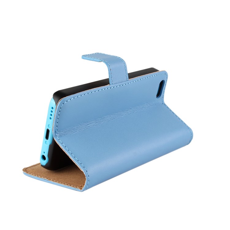 For iPhone 5c Genuine Split Leather Wallet Protective Stand Case - Blue-2