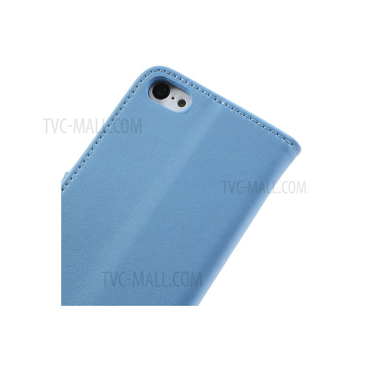 For iPhone 5c Genuine Split Leather Wallet Protective Stand Case - Blue-8