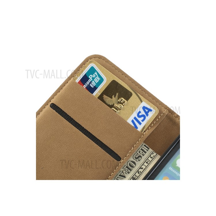 For iPhone 5c Genuine Split Leather Cover w/ Stand - Brown-10