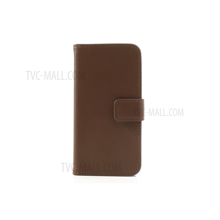 For iPhone 5c Genuine Split Leather Cover w/ Stand - Brown-3