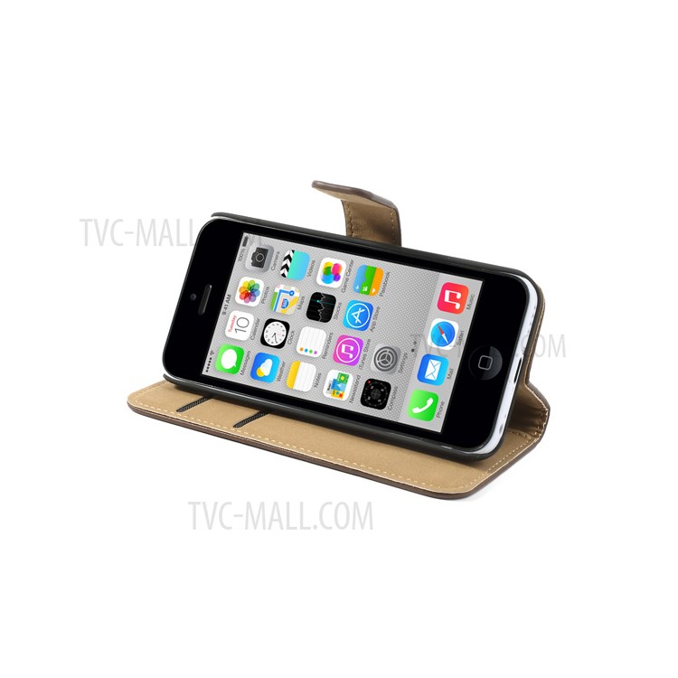 For iPhone 5c Genuine Split Leather Cover w/ Stand - Brown-4