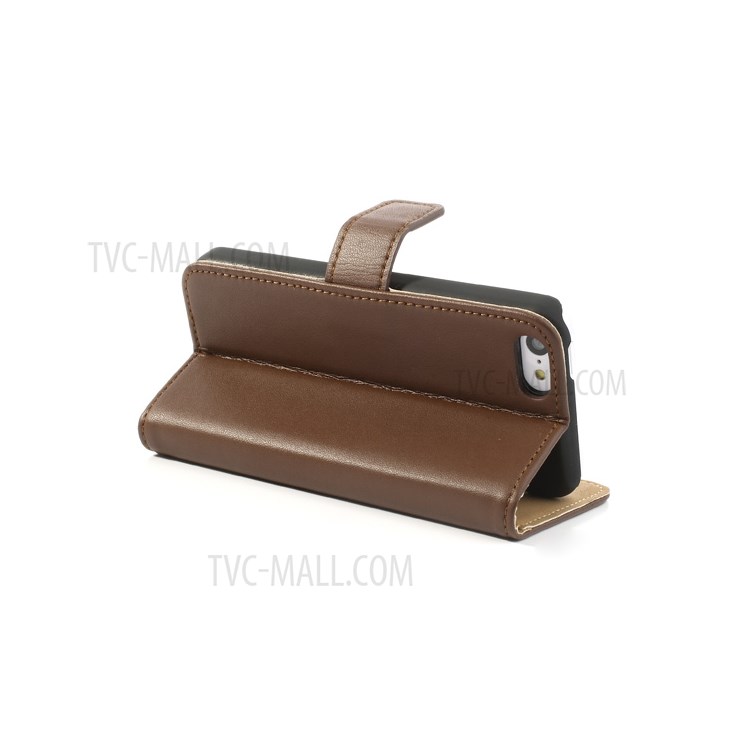 For iPhone 5c Genuine Split Leather Cover w/ Stand - Brown-5