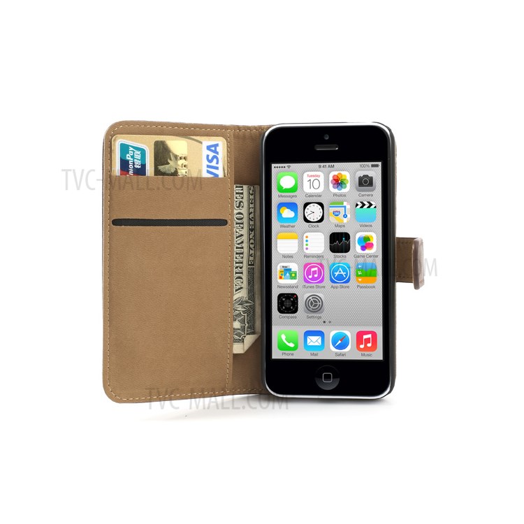 For iPhone 5c Genuine Split Leather Cover w/ Stand - Brown-6