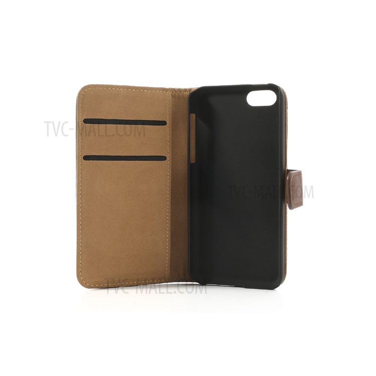 For iPhone 5c Genuine Split Leather Cover w/ Stand - Brown-7