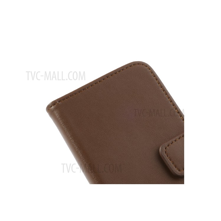 For iPhone 5c Genuine Split Leather Cover w/ Stand - Brown-8