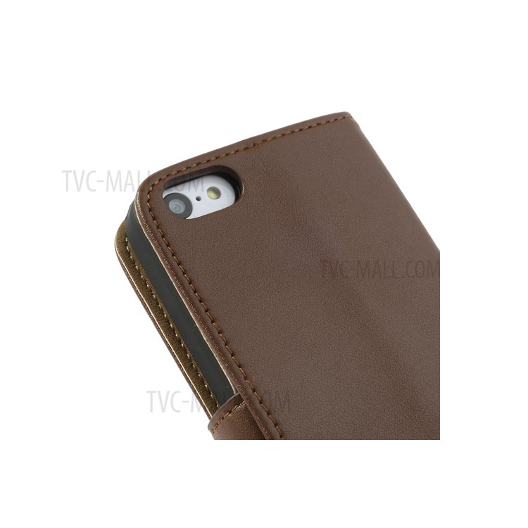 For iPhone 5c Genuine Split Leather Cover w/ Stand - Brown-9