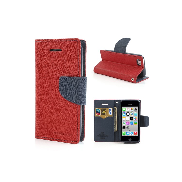 

Mercury GOOSPERY Fancy Diary Stand Leather Case Wallet for iPhone 5c - Dark Blue / Red, iPhone 5c