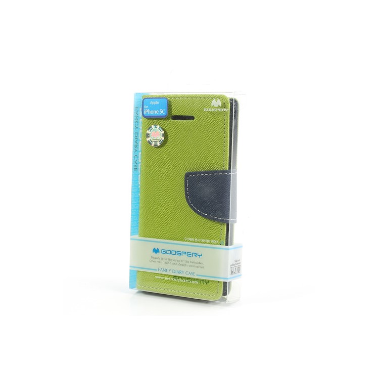 Mercury for iPhone 5c Fancy Diary Leather Case with Stand - Dark Blue / Green-10