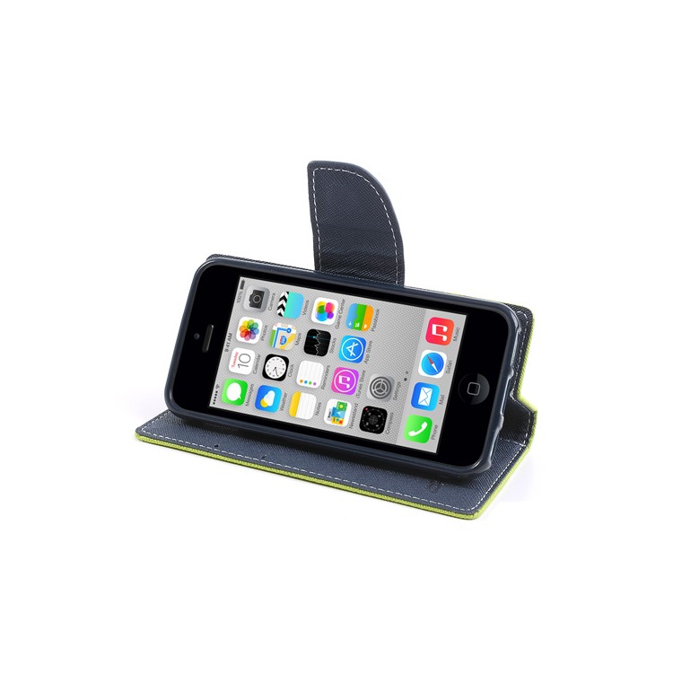 Mercury for iPhone 5c Fancy Diary Leather Case with Stand - Dark Blue / Green-4