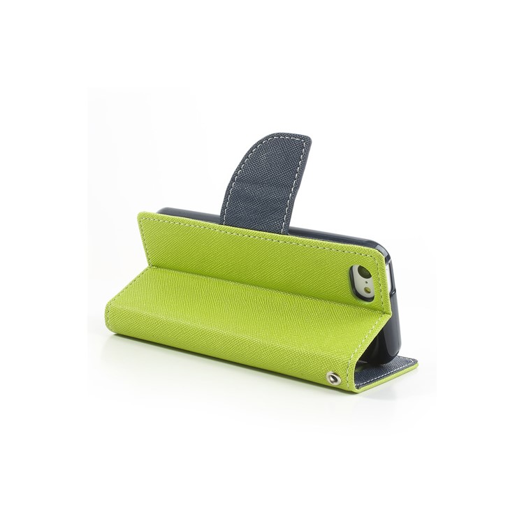 Mercury for iPhone 5c Fancy Diary Leather Case with Stand - Dark Blue / Green-5