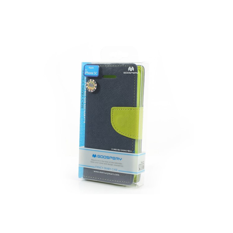 Mercury Fancy Diary TPU Stand Leather Wallet Case for iPhone 5c - Green / Dark Blue-11