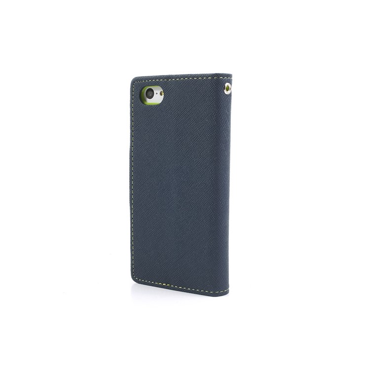 Mercury Fancy Diary TPU Stand Leather Wallet Case for iPhone 5c - Green / Dark Blue-2