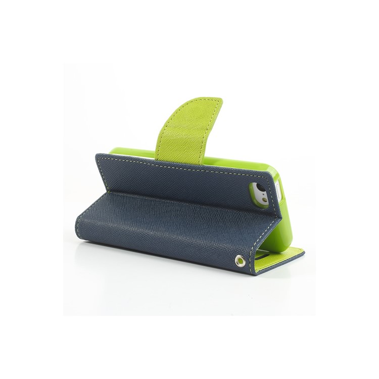 Mercury Fancy Diary TPU Stand Leather Wallet Case for iPhone 5c - Green / Dark Blue-5